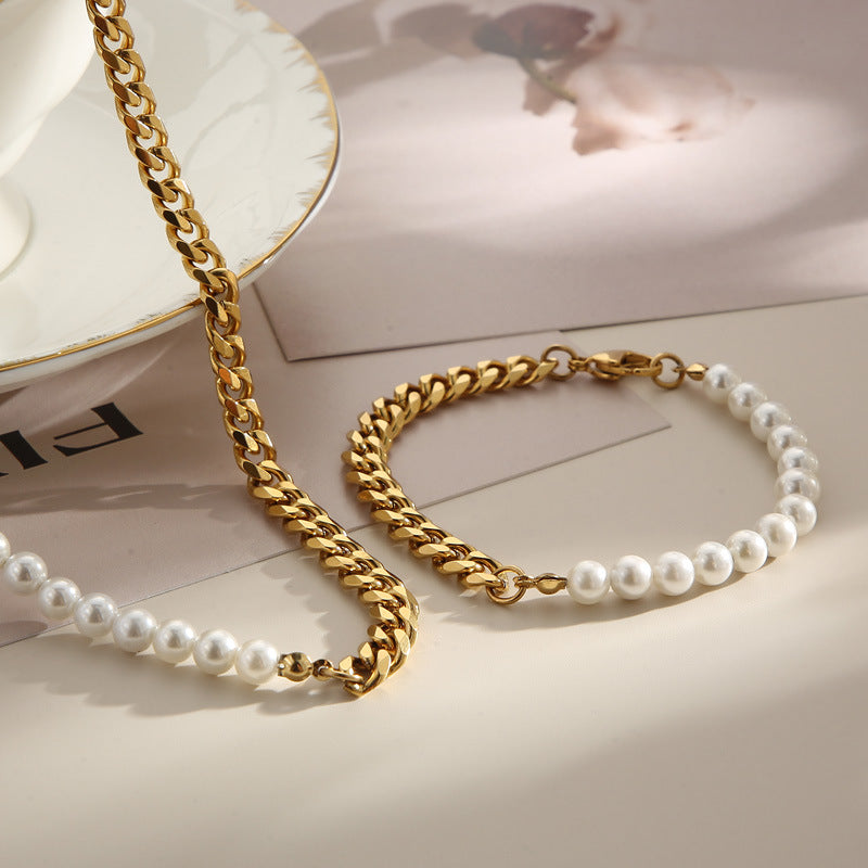 Wholesale Stitched Pearl Clavicle Gold Plated Necklaces